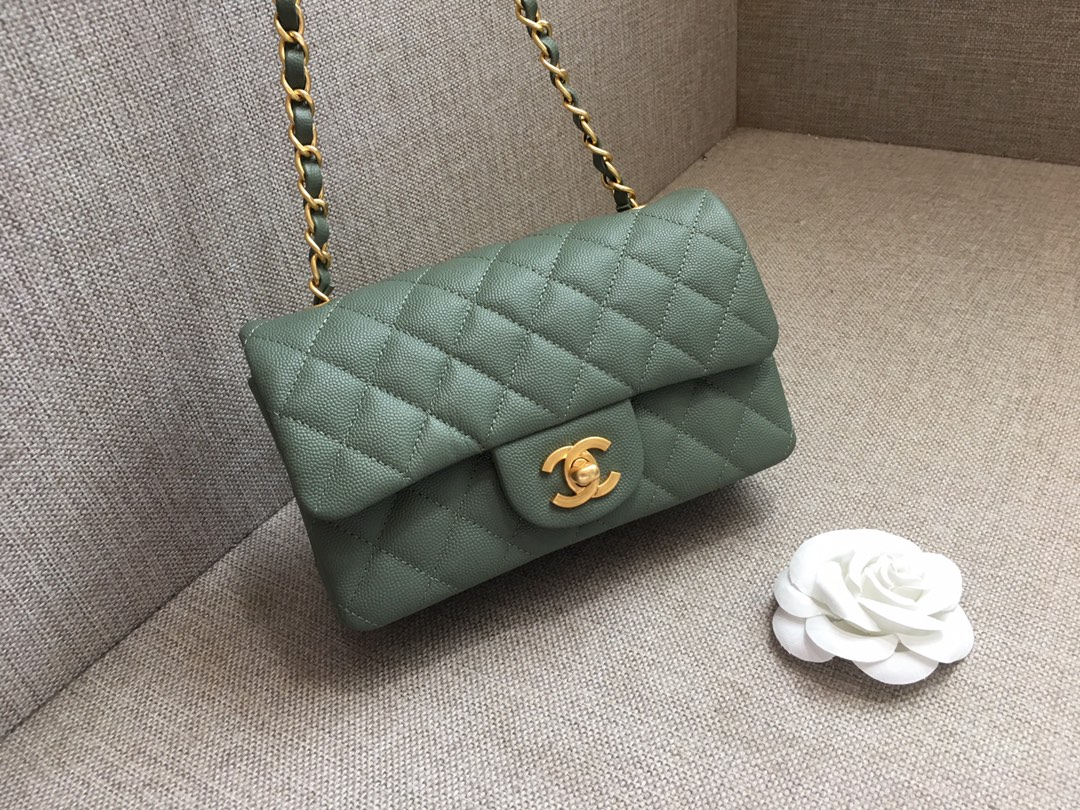 Small Classic Flap Caviar Bag A01116 Dark Green/Gold